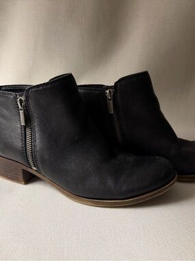 Lucky Brand Black Leather Ankle Booties with Side Zips